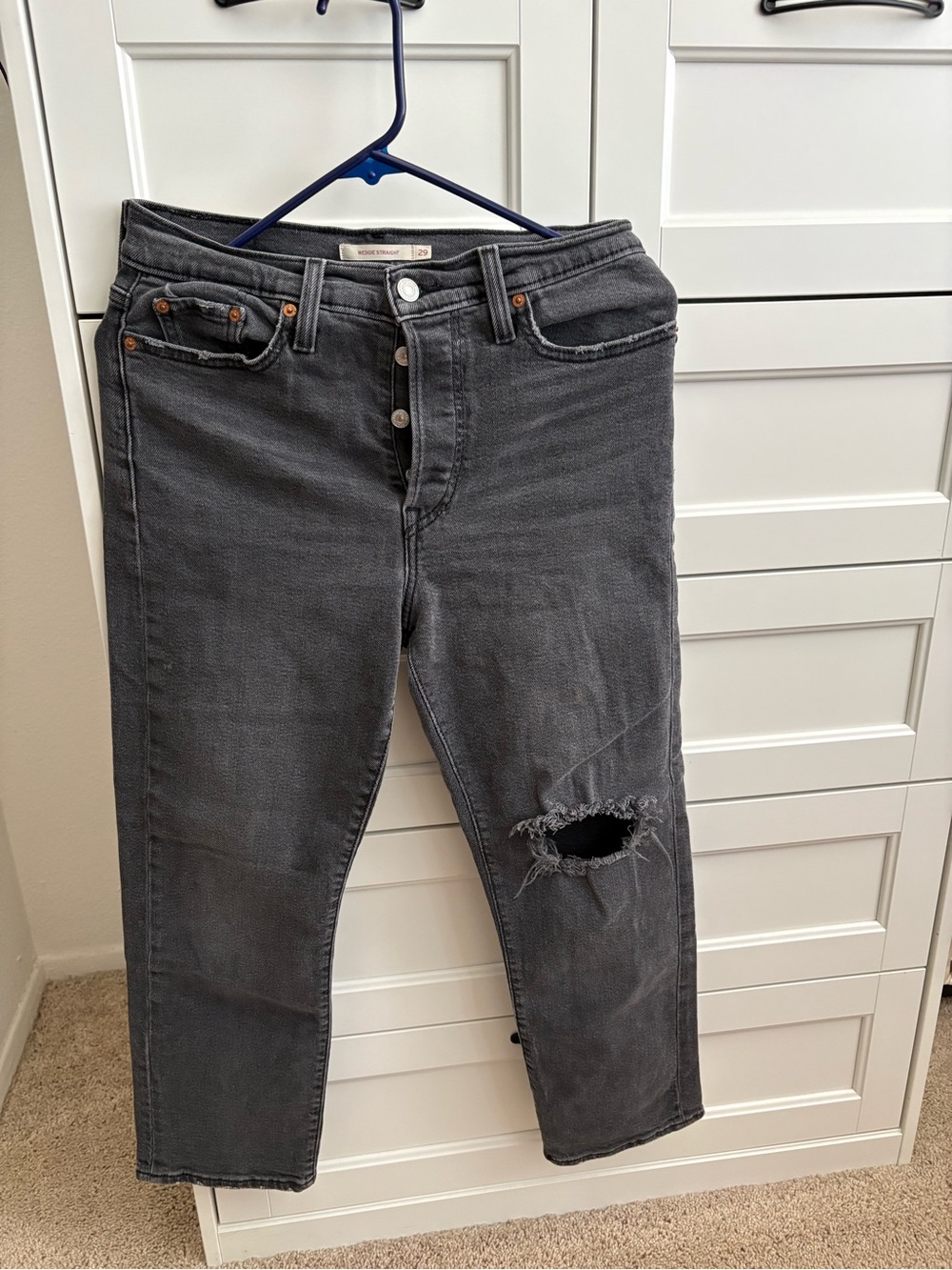 Women's Distressed Gray Jeans - Classic High-Rise Style